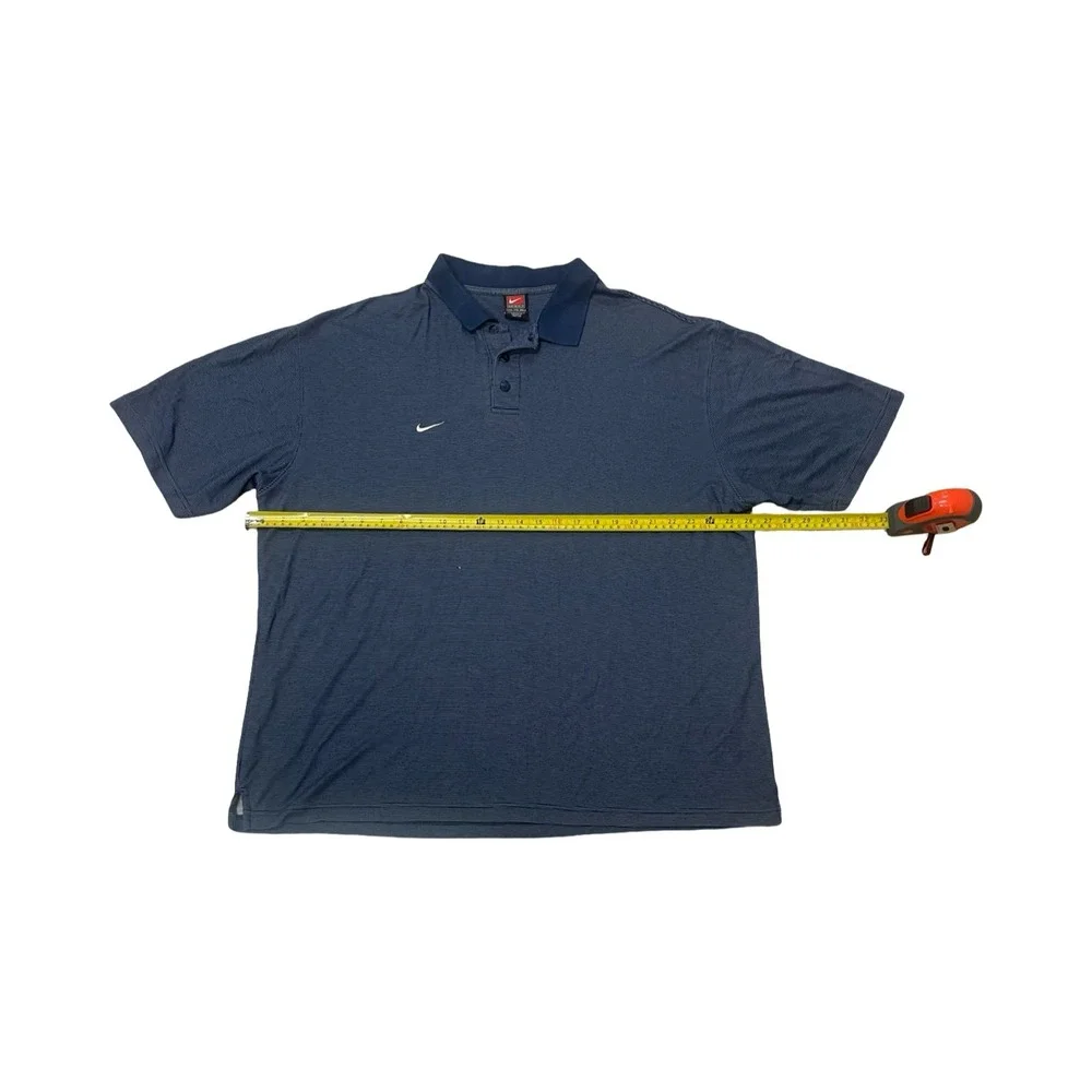 Nike Team Dri-FIT Polo Shirt Mens XXL Navy Blue Striped Golf Short Sleeve Rayon